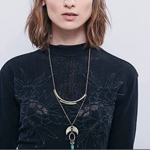 Free People Primrose Mock Neck 3/4 Sleeve Top, size XS Black